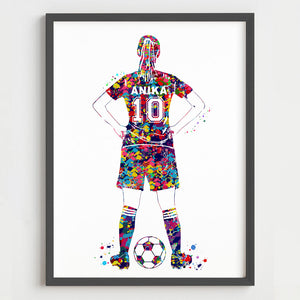 'Football Player' Girl Personalised Wall Art (Framed Set of 3)