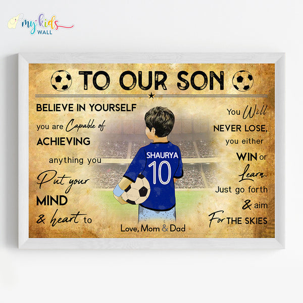 Load image into Gallery viewer, &#39;Football Player&#39; Boy Personalized Motivational Wall Art (Framed)
