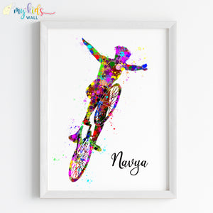 'Cyclist Girl 'Multicolor Personalized Wall Art (Framed) New