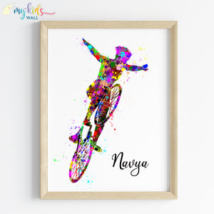 'Cyclist Girl 'Multicolor Personalized Wall Art (Framed) New