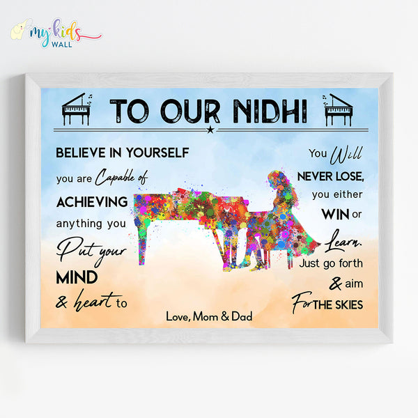 Load image into Gallery viewer, &#39;Piano Player&#39; Girl Personalized Motivational Wall Art (Framed) New
