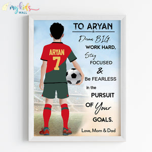 'Football Player' Personalized Motivational Multicolor Wall Art (Framed)