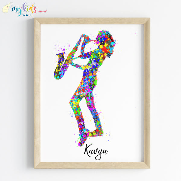 Load image into Gallery viewer, &#39;Saxophone Player&#39; Girl Personalised Wall Art (Framed) New
