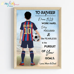 'Football Player' Personalized Motivational Multicolor Wall Art (Framed)