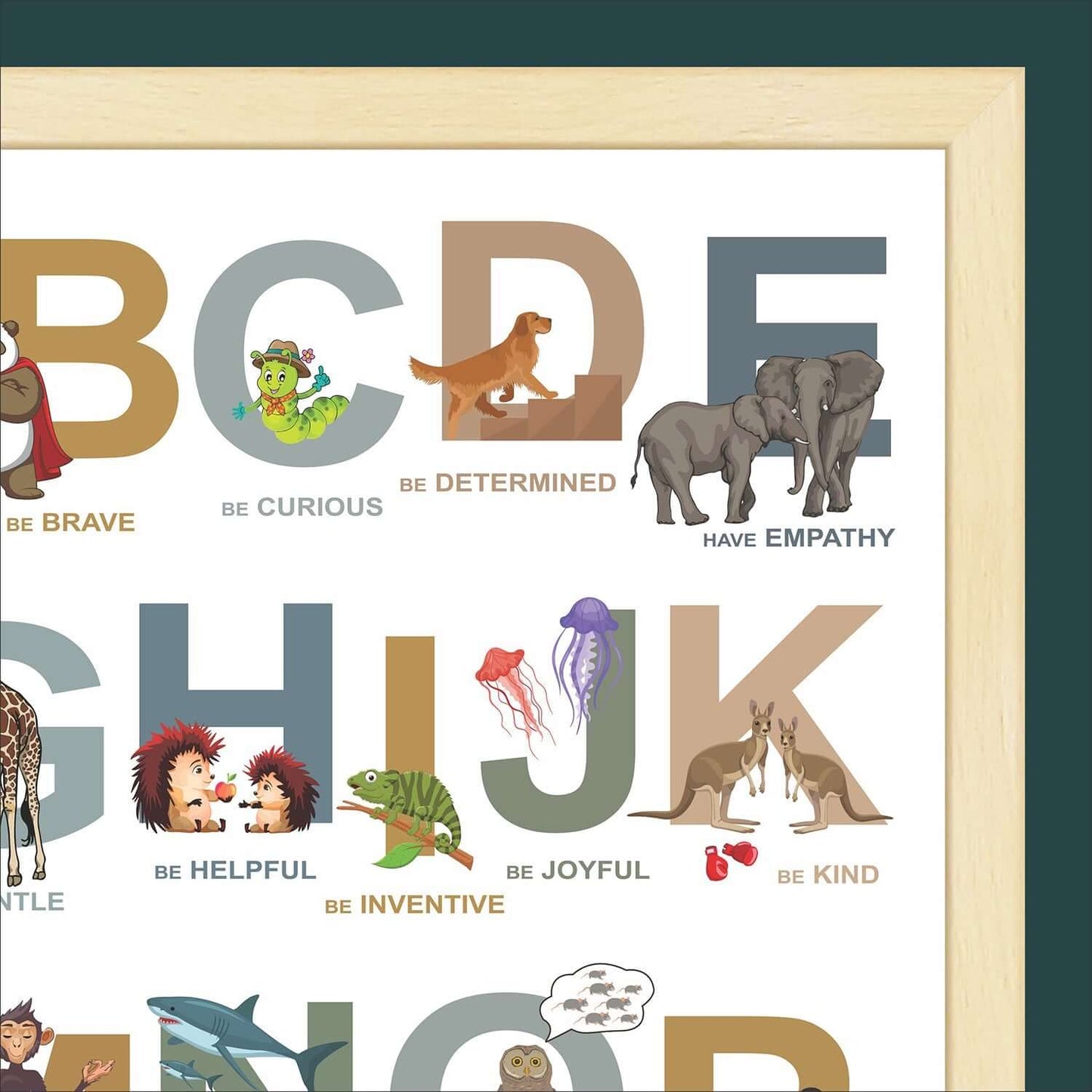 Animal-themed alphabet wall frame of positive emotions zoom