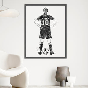 'Football Player' Girl Personalised Wall Art (Big Frame)