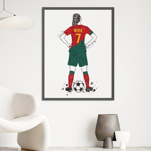 'Football Player' Girl Personalised Wall Art (Big Frame)