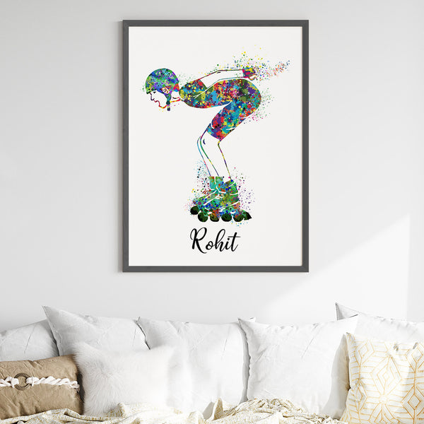 Load image into Gallery viewer, &#39;Roller Skater&#39; Boy Personalized Wall Art (Big Frame)
