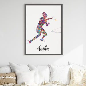'Table Tennis Player Girl' Personalised Wall Art (Big Frame)