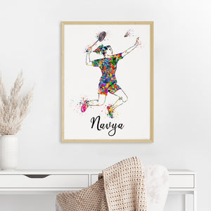 'Badminton Player' Girl Personalised Wall Art (Big Frame)