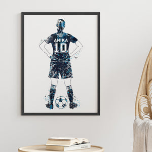 'Football Player' Girl Personalised Wall Art (Big Frame)
