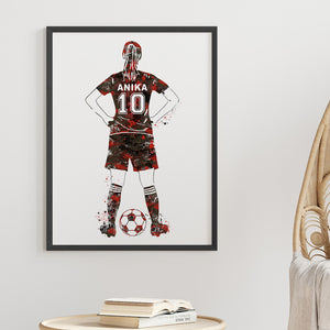 'Football Player' Girl Personalised Wall Art (Big Frame)