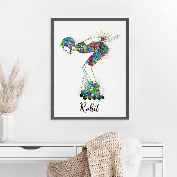 Load image into Gallery viewer, &#39;Roller Skater&#39; Boy Personalized Wall Art (Framed)
