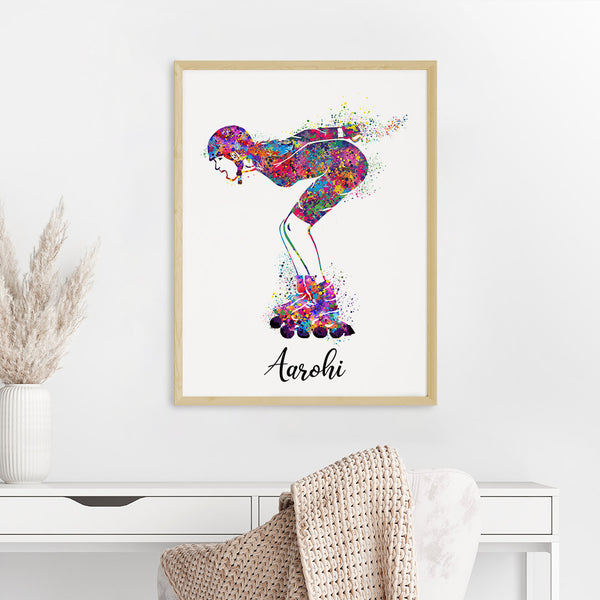 Load image into Gallery viewer, &#39;Roller Skater&#39; Girl Personalized Wall Art (Framed)
