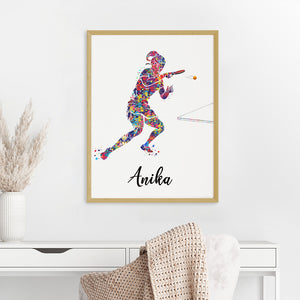 'Table Tennis Player Girl' Personalised Wall Art (Big Frame)