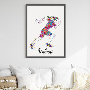 'Athletic Runner' Girl Personalised Wall Art (Big Frame)