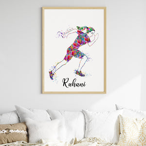 'Athletic Runner' Girl Personalised Wall Art (Big Frame)