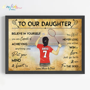 'Badminton Player' Girl Personalized Motivational Wall Art (Framed)