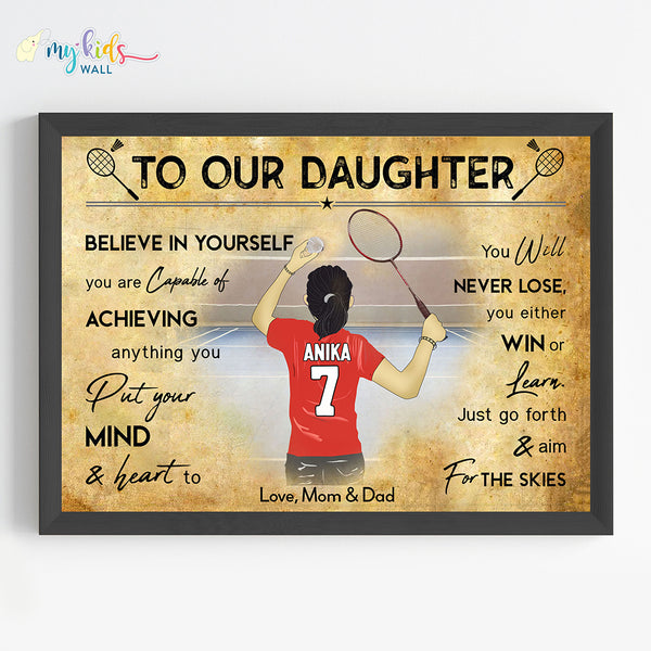 Load image into Gallery viewer, &#39;Badminton Player&#39; Girl Personalized Motivational Wall Art (Framed)
