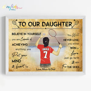 'Badminton Player' Girl Personalized Motivational Wall Art (Framed)