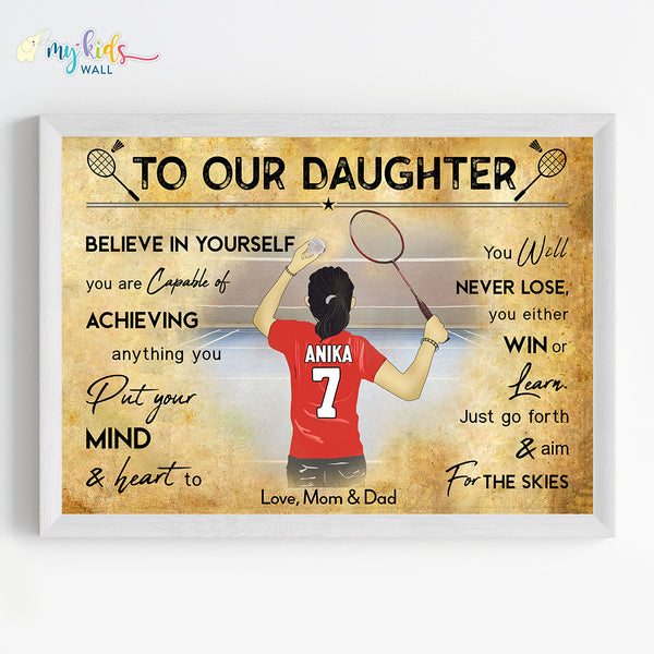 Load image into Gallery viewer, &#39;Badminton Player&#39; Girl Personalized Motivational Wall Art (Framed)
