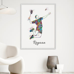 'Badminton Player' Personalised Wall Art (Big Frame)