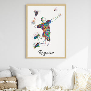 'Badminton Player' Personalised Wall Art (Big Frame)
