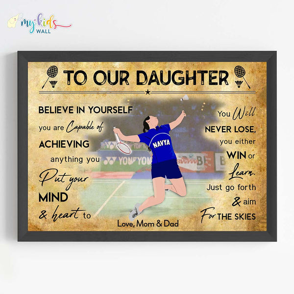 Load image into Gallery viewer, &#39;Badminton Player&#39; Smasher Girl Personalized Motivational Wall Art (Framed) New
