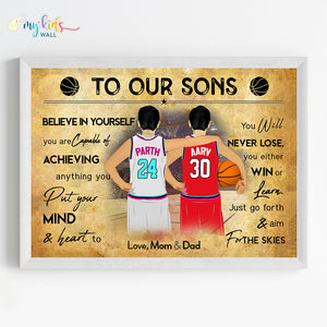 'Basketball Player' Brothers Personalized Motivational Wall Art (Framed)