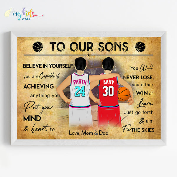 Load image into Gallery viewer, &#39;Basketball Player&#39; Brothers Personalized Motivational Wall Art (Framed)
