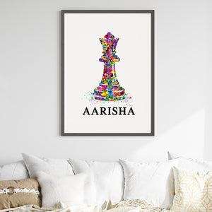 'Chess Queen' Personalised Wall Art (Big Frame)