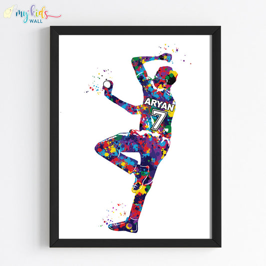 Cricket Fast Bowler Personalized Wall Art Black Frame