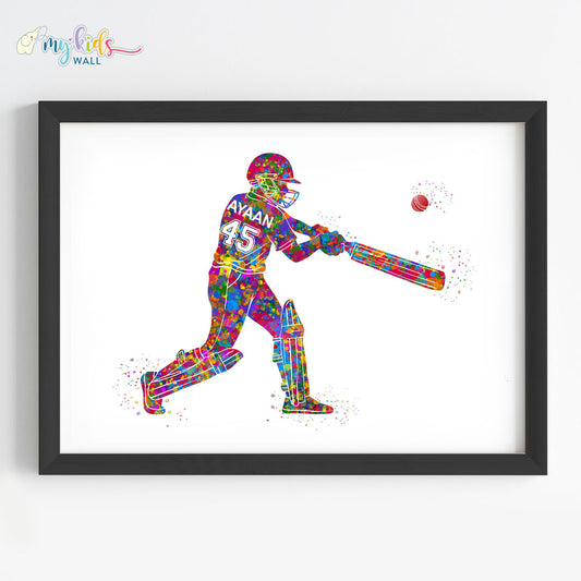 Cricketer Personalised Wall Art Framed Black