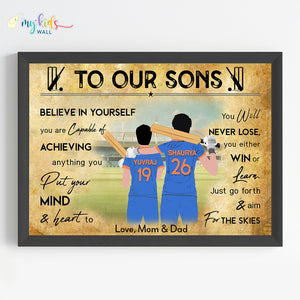 'Cricket Player' Brothers Personalized Motivational Wall Art (Framed)