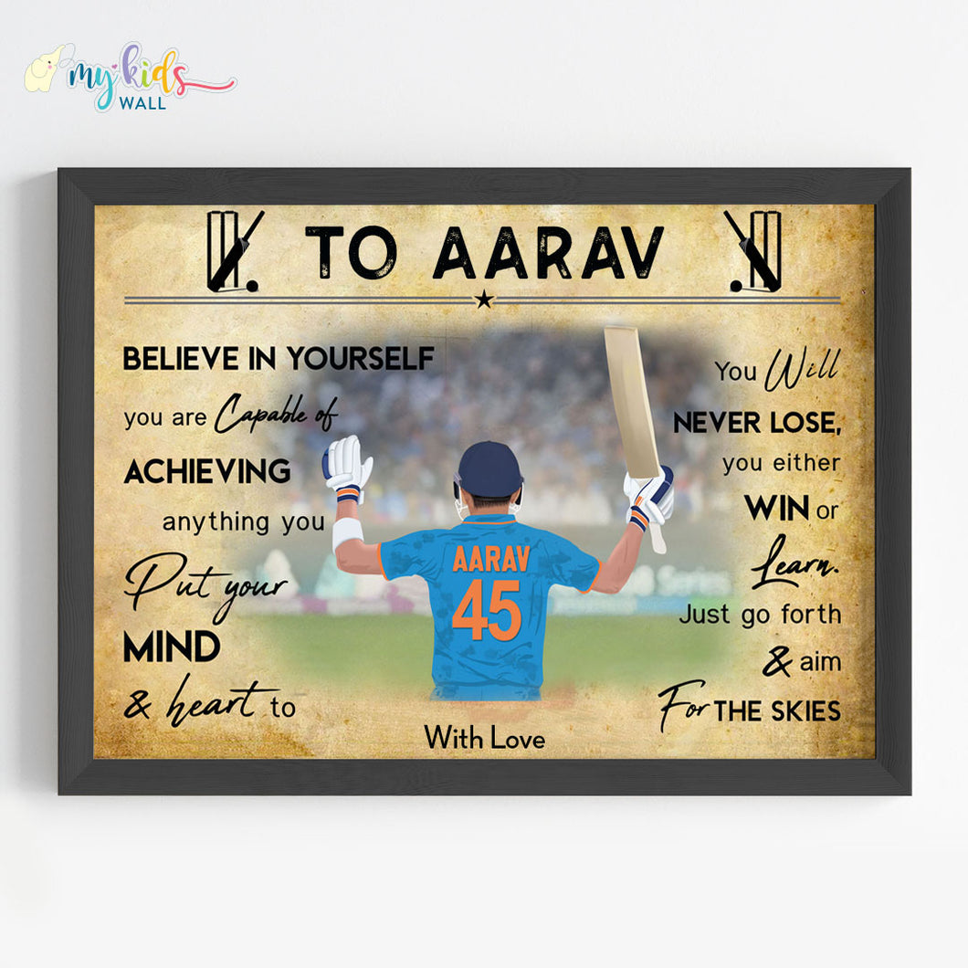 'Cricket Player' Personalized Motivational Wall Art (Framed)