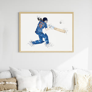 'Cricket Player' Girl Personalised Wall Art (Big Frame)
