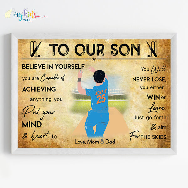 Load image into Gallery viewer, &#39;Cricket Player&#39; Left Arm Bowler Personalized Motivational Wall Art (Framed)
