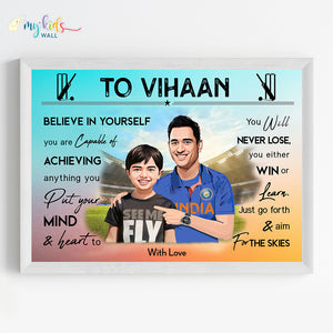 'Cricket Champ with M.S.Dhoni' Personalized Motivational Portrait (Framed)
