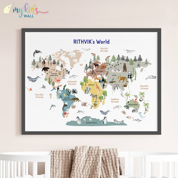 Load image into Gallery viewer, Educational Animals World Map (Framed)

