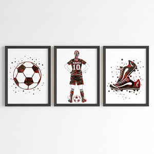 'Football Player' Girl Personalised Wall Art (Framed Set of 3)