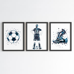 'Football Player' Girl Personalised Wall Art (Framed Set of 3)