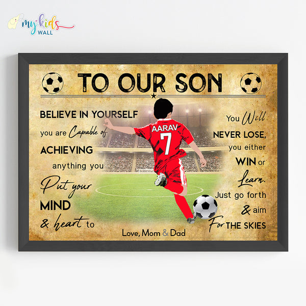 Load image into Gallery viewer, &#39;Football Player Boy&#39; Free Kick Personalized Motivational Wall Art (Framed)

