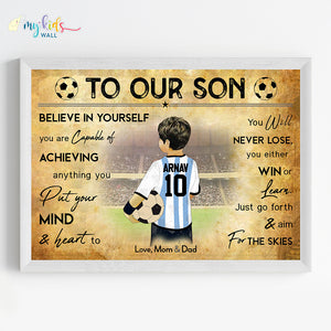 'Football Player' Boy Personalized Motivational Wall Art (Framed)