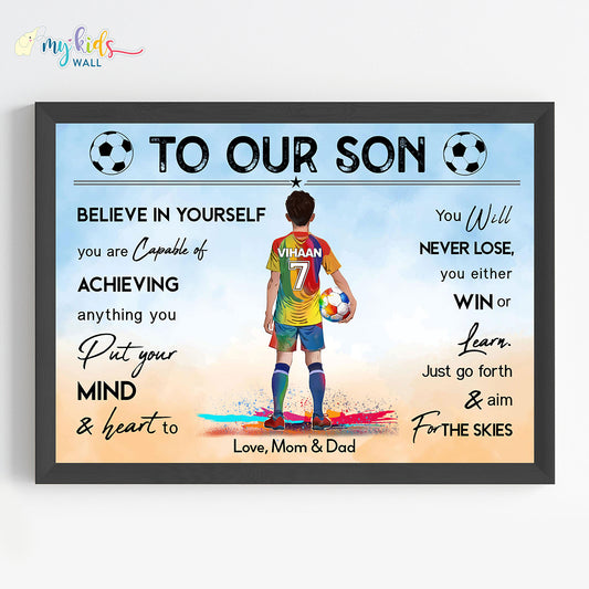 Football Player Multicolor Personalized Motivational Wall Art (Framed)