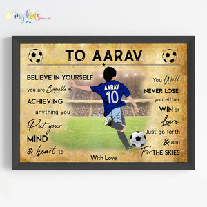 'Football Player Boy' Free Kick Personalized Motivational Wall Art (Framed)