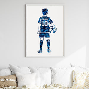 'Football Player' Kid Personalised Wall Art (Big Frame)