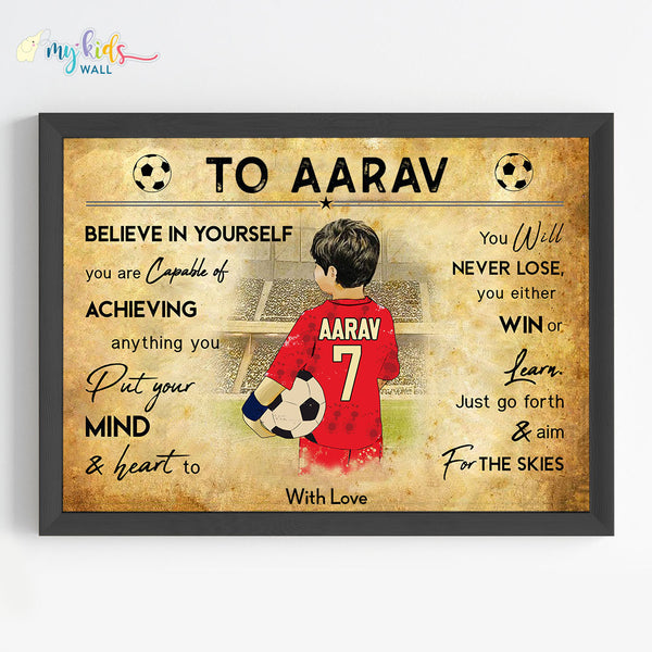 Load image into Gallery viewer, &#39;Football Player&#39; Boy Personalized Motivational Wall Art (Framed)
