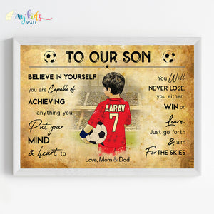 'Football Player' Boy Personalized Motivational Wall Art (Framed)