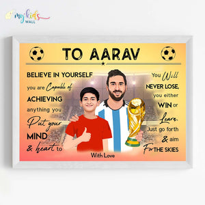 'Football Champ with Messi' Personalized Motivational Portrait (Framed)