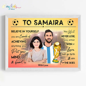 'Football Champ with Messi' Personalized Motivational Portrait (Framed)